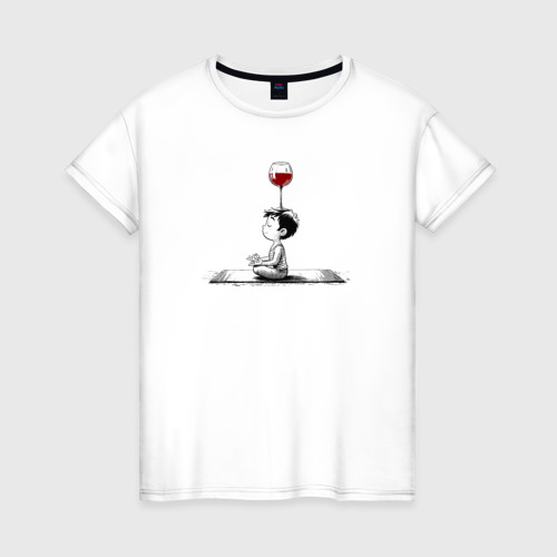 Женская футболка из хлопка с принтом Медитация на вине, вид спереди №1