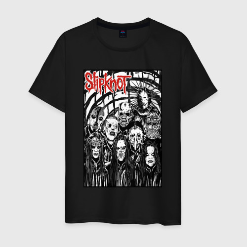 Мужская футболка хлопок Slipknot - all comix style , цвет черный