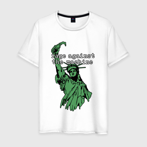 Мужская футболка из хлопка с принтом Rage Against - statue of liberty, вид спереди №1