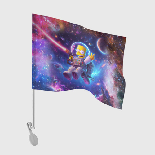 Флаг для автомобиля Барт Симпсон с лазерным пистолетом в космосе