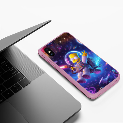 Чехол для iPhone XS Max матовый Барт Симпсон с лазерным пистолетом в космосе, цвет розовый - фото 5