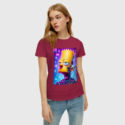 Женская футболка хлопок Cyber Bart Simpson - ai art, цвет маджента - фото 3