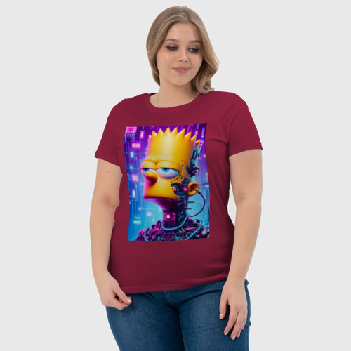 Женская футболка хлопок Cyber Bart Simpson - ai art, цвет маджента - фото 6