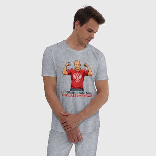 Мужская пижама хлопок Федор в футболке, цвет меланж - фото 3