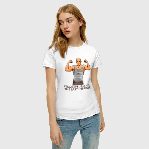 Женская футболка хлопок с принтом Фёдор Емельяненко в тельняшке, фото на моделе #1