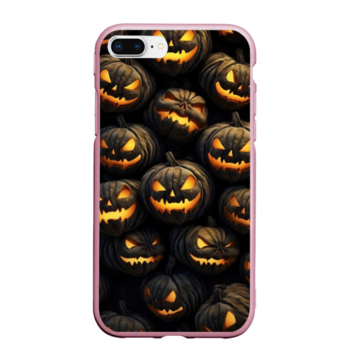 Чехол для iPhone 7Plus/8 Plus матовый Зловещие хэллоуинские тыквы, цвет розовый