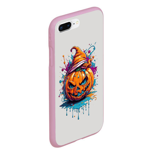 Чехол для iPhone 7Plus/8 Plus матовый Хэллоуинская тыква в красках, цвет розовый - фото 3