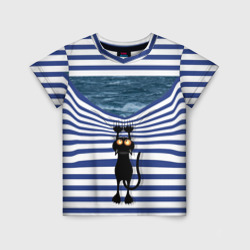Детская футболка 3D Чёрный кот разорвал тельняшку душа моряка 