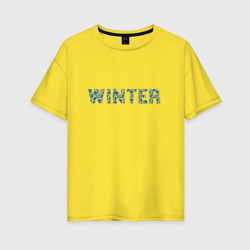 Женская футболка хлопок Oversize Леттеринг морозные узоры - winter