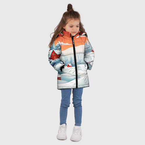 Зимняя куртка для девочек 3D с принтом Зимнее очарование, вид сбоку #3