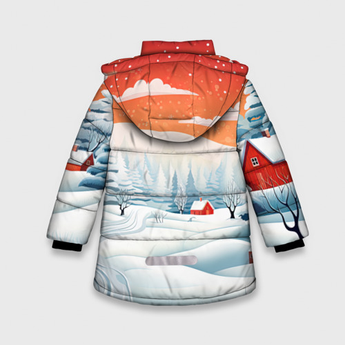 Зимняя куртка для девочек 3D с принтом Зимнее очарование, вид сзади #1
