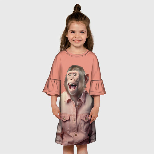 Детское платье 3D с принтом Позитивная обезьяна, вид сбоку #3
