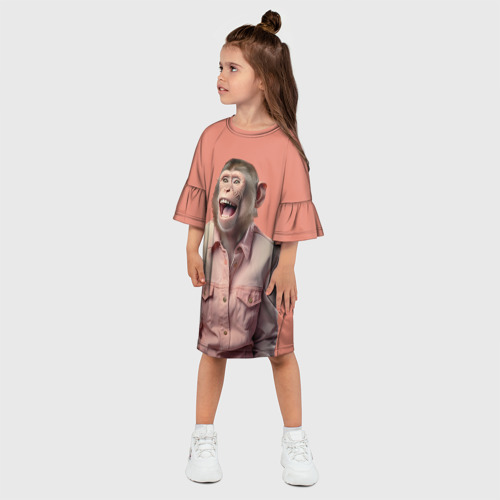 Детское платье 3D с принтом Позитивная обезьяна, фото на моделе #1