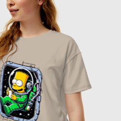 Женская футболка хлопок Oversize Барт Симпсон с сэндвичем в космосе - нейросеть - фото 2