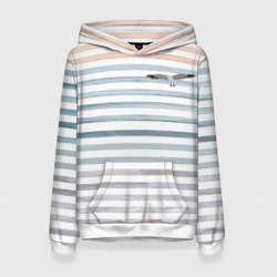 Женская толстовка 3D Море скрытое в полосках тельняшки  чайка 