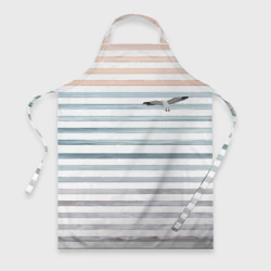 Фартук 3D Море скрытое в полосках тельняшки  чайка 