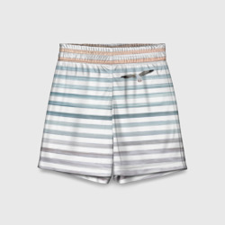 Детские спортивные шорты 3D Море скрытое в полосках тельняшки  чайка 