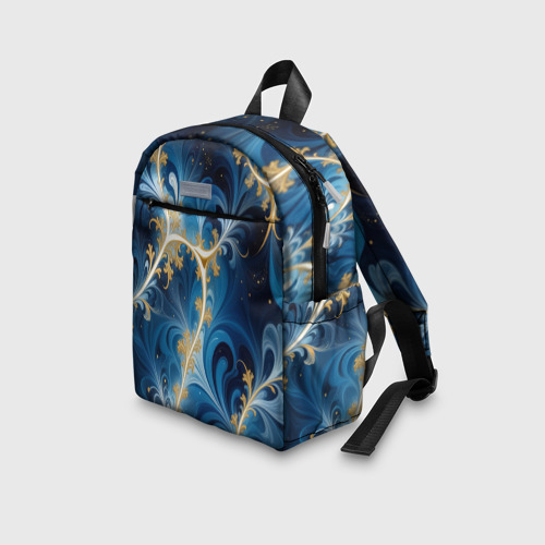 Детский рюкзак 3D с принтом Глубокая синева и золотые узоры, вид сбоку #3