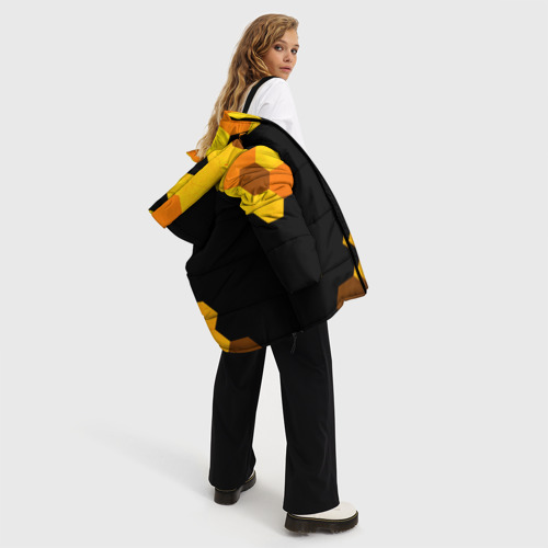 Женская зимняя куртка 3D с принтом Dead Space - gold gradient вертикально, вид сбоку #3