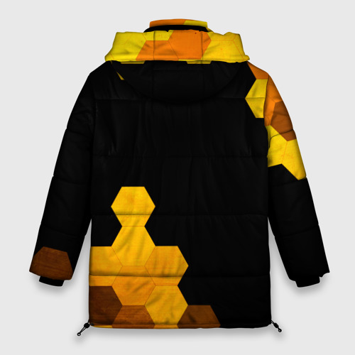Женская зимняя куртка 3D с принтом Dead Space - gold gradient вертикально, вид сзади #1