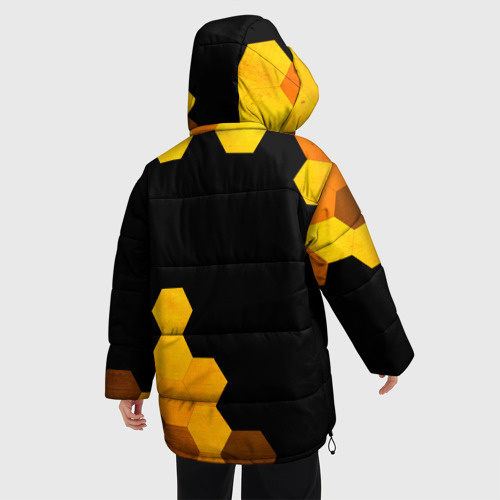 Женская зимняя куртка 3D с принтом Dead Space - gold gradient вертикально, вид сзади #2