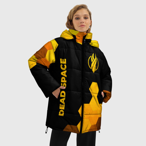 Женская зимняя куртка 3D с принтом Dead Space - gold gradient вертикально, фото на моделе #1