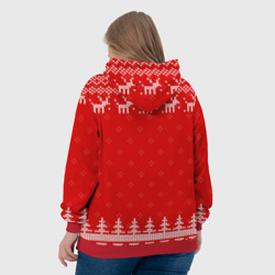 Толстовка с принтом Новогодняя Дарья: свитер с оленями для женщины, вид на модели сзади №3. Цвет основы: красный
