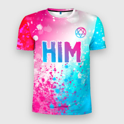 Мужская футболка 3D Slim HIM neon gradient style посередине