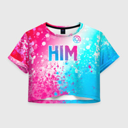Женская футболка Crop-top 3D HIM neon gradient style посередине