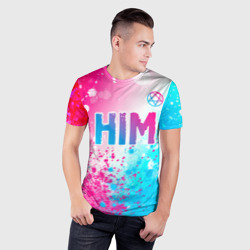 Мужская футболка 3D Slim HIM neon gradient style посередине - фото 2