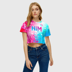 Женская футболка Crop-top 3D HIM neon gradient style посередине - фото 2