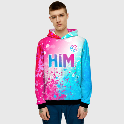 Мужская толстовка 3D HIM neon gradient style посередине, цвет черный - фото 3