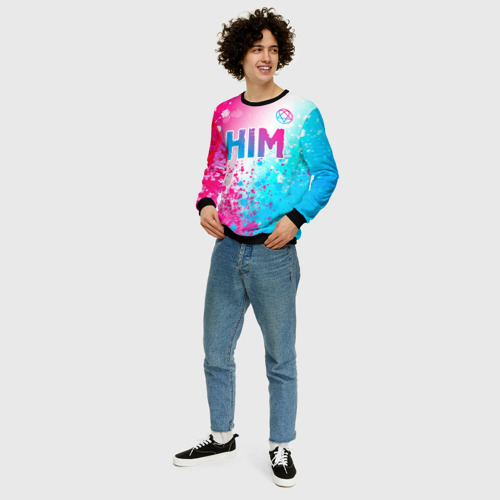 Мужской свитшот 3D HIM neon gradient style посередине, цвет черный - фото 5