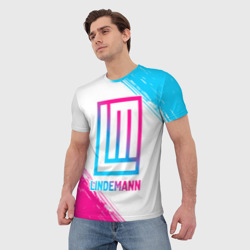 Мужская футболка 3D Lindemann neon gradient style - фото 2