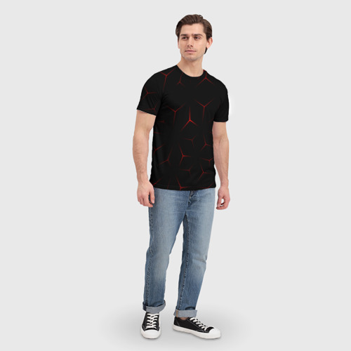Мужская футболка 3D с принтом Красный кибер узор, вид сбоку #3