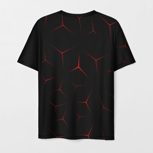 Мужская футболка 3D с принтом Красный кибер узор, вид сзади #1