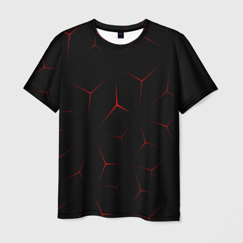 Мужская футболка 3D с принтом Красный кибер узор, вид спереди #2