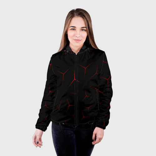Женская куртка 3D с принтом Красный кибер узор, фото на моделе #1