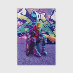 Обложка для паспорта матовая кожа Барт Симпсон со скейтбордом на фоне граффити - urban cyberpunk