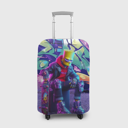 Чехол для чемодана 3D Барт Симпсон со скейтбордом на фоне граффити - urban cyberpunk, цвет 3D печать