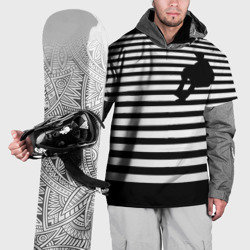 Накидка на куртку 3D Силуэт на чёрно белом  полосы 