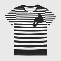 Женская футболка 3D Силуэт на чёрно белом  полосы 