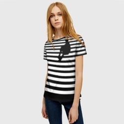 Женская футболка 3D Силуэт на чёрно белом  полосы  - фото 2