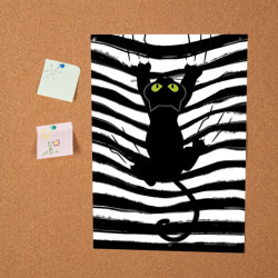 Постер Чёрный кот съезжает с полосок черно белой тельняшки  - фото 2