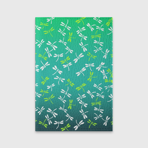 Обложка для паспорта матовая кожа Белые и ядовито-зелёные стрекозы, цвет синий