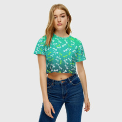 Женская футболка Crop-top 3D Белые и ядовито-зелёные стрекозы - фото 2