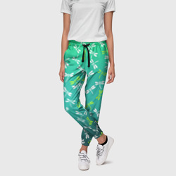 Женские брюки 3D Белые и ядовито-зелёные стрекозы - фото 2