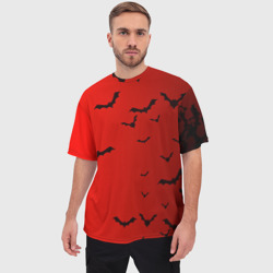 Мужская футболка oversize 3D Летучие мыши на красном фоне - фото 2