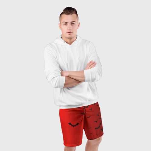 Мужские шорты спортивные Летучие мыши на красном фоне, цвет 3D печать - фото 5