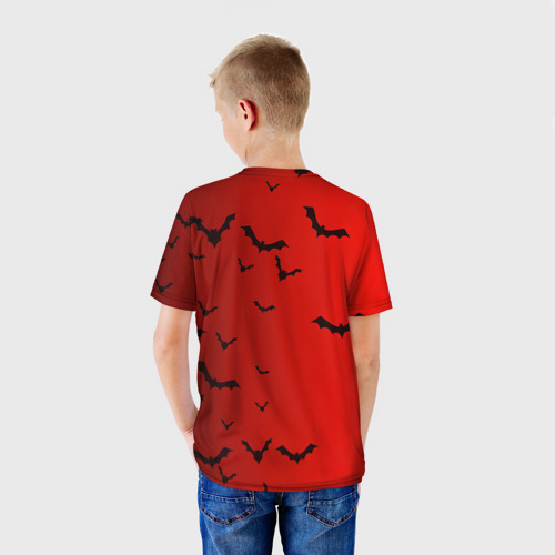 Детская футболка 3D Летучие мыши на красном фоне, цвет 3D печать - фото 4